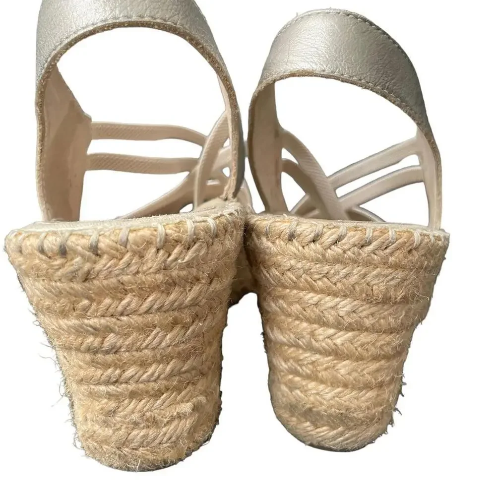 Abeo Women's‎ Silver Leather Wedge Sandals with Jute Platform